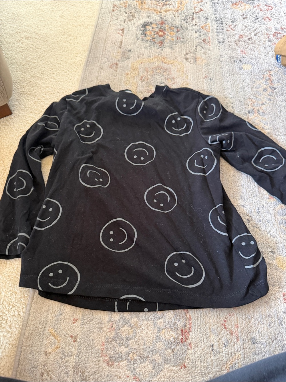 Old Navy Black Smiley Face Long Sleeve Tee